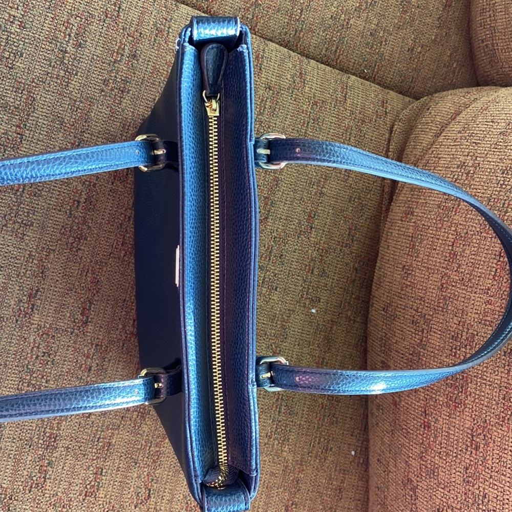 Anne Klein Womans Navy Blue Handbag Tote With Gold Tone Hardware Purse - Picture 11 of 11